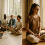 Cerchio di persone sedute in meditazione – Simbolo di un gruppo durante una sessione di Costellazioni Quantiche.