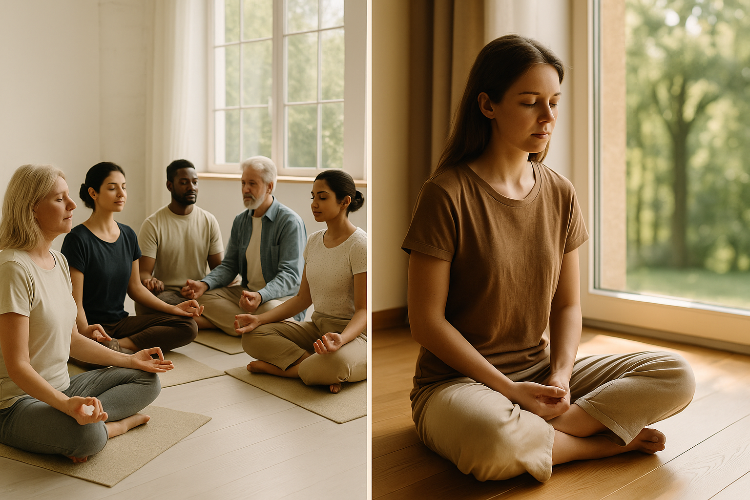 Cerchio di persone sedute in meditazione – Simbolo di un gruppo durante una sessione di Costellazioni Quantiche.