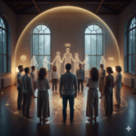 Gruppo di persone disposte nello spazio durante una sessione di Costellazioni Quantiche.