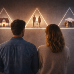 Coppia seduta uno accanto all’altra, in riflessione condivisa su scelte di vita.