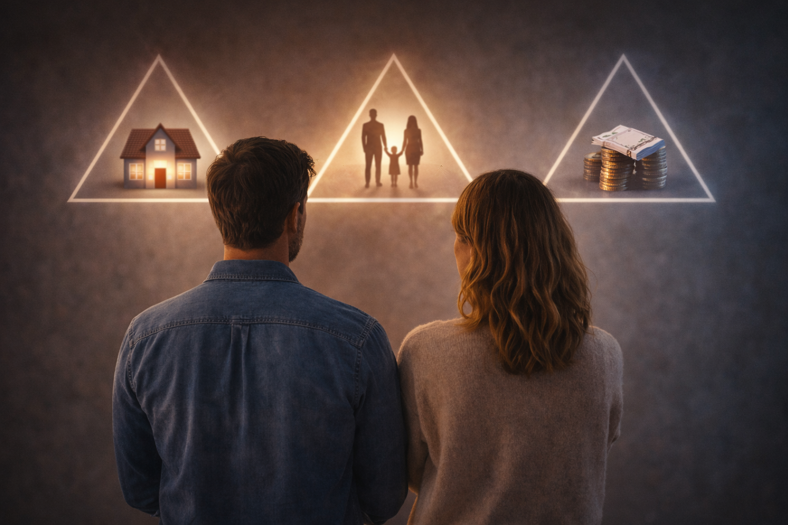 Coppia seduta uno accanto all’altra, in riflessione condivisa su scelte di vita.